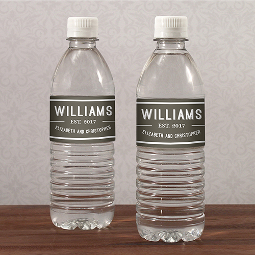 Personalised water bottle labels for a wedding