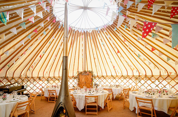 Beautiful yurts can provide a dramatic space for a wedding reception. Decorate with shabby chic or vintage props. | Confetti.co.uk