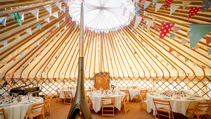 Beautiful yurts can provide a dramatic space for a wedding reception. Decorate with shabby chic or vintage props. | Confetti.co.uk