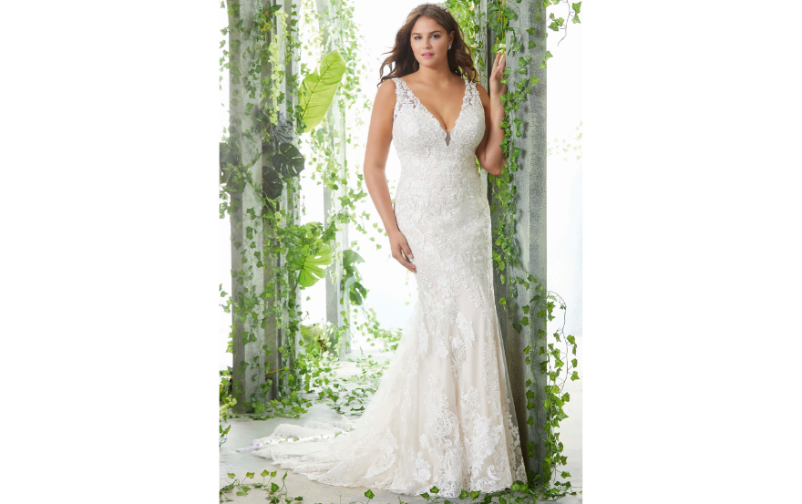 V necked plus size wedding dress