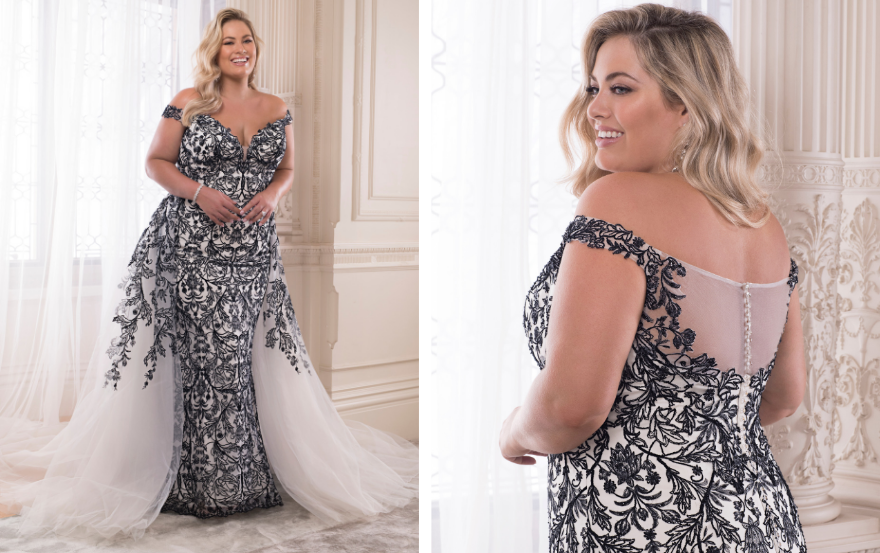 Black and white plus size wedding dress