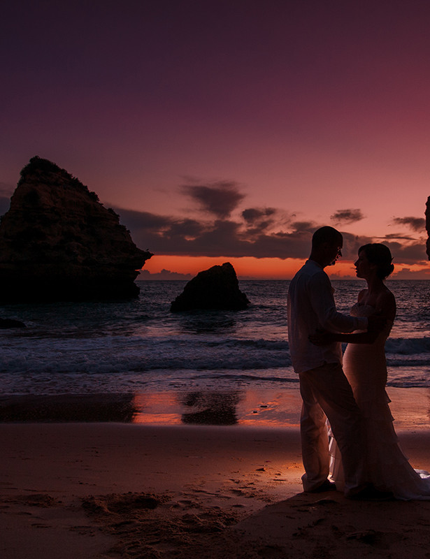 Algarve Wedding Photography Sunset Bride and Groom Silhouettes