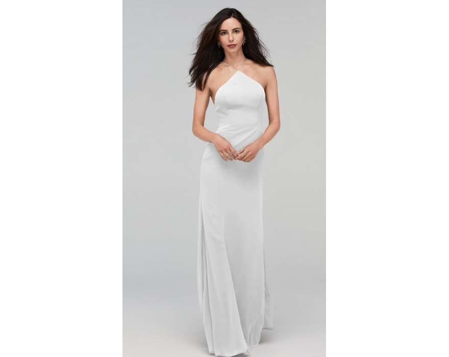 halterneck white bridesmaid dress