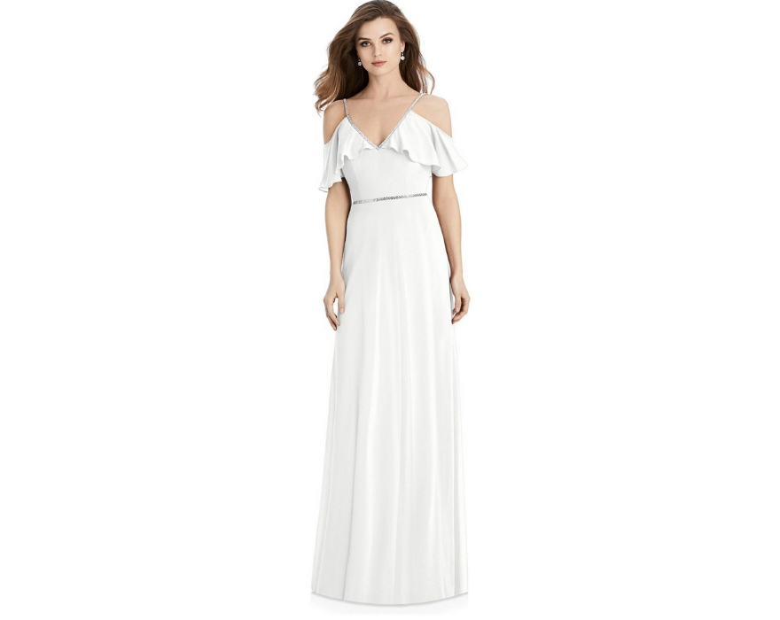 Off the shoulder white bridesmaid dress