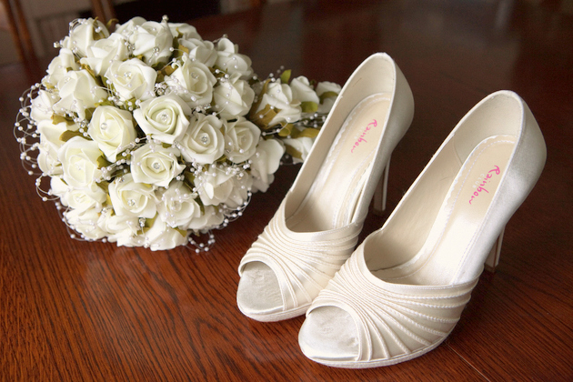 White Bridal Shoes & Bouquet