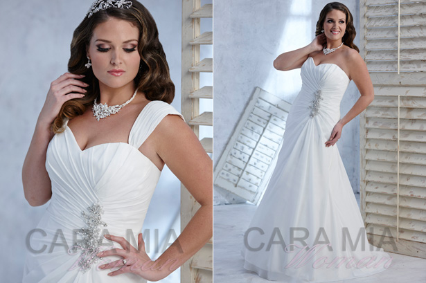 Eternity Bridal | Cara Mia Woman collection | Wedding Dress For Plus Size Brides | White Satin Pleated Wedding Dress with Diamante Detail | Confetti.co.uk 