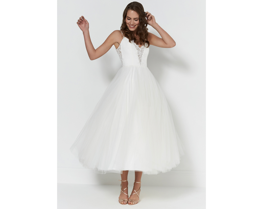 Sassi Holford short wedding dress