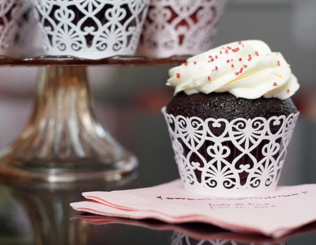 Wedding DIY Lace Paper Hearts Cupcake Wrappers at the Confetti Shop