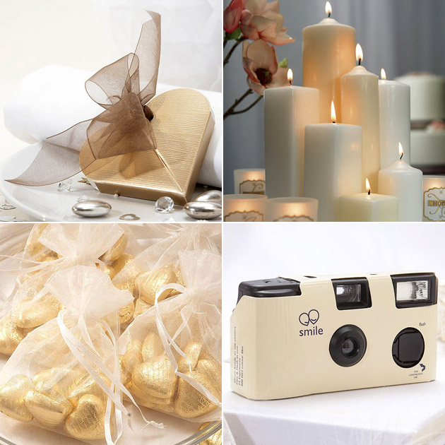 Ivory Favour Boxes Organza Bags Candles Disposable Cameras