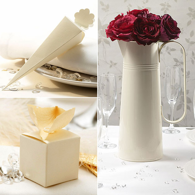 Ivory Confetti Cones, Favour Boxes, Centrepiece Jugs