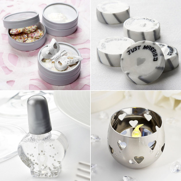 Silver Wedding Favour Boxes Rock Candy Candle Holders Bubbles