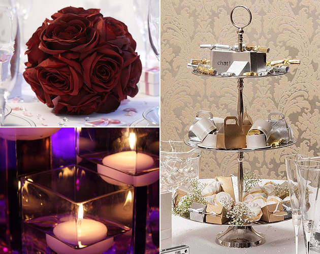 Wedding Table Large Rose Ball Silver Cake Stand & Floating Candles