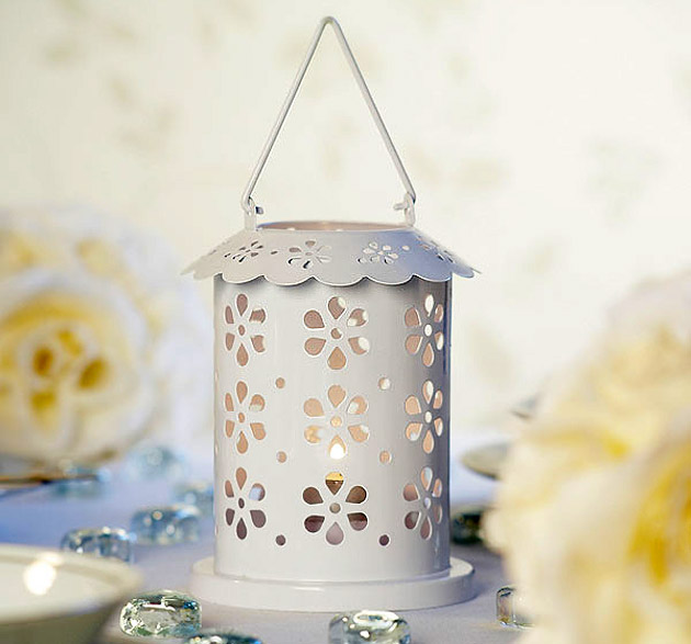 White Broderie Anglaise Table Lantern