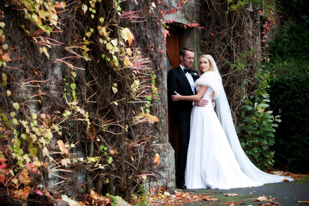 Bride and Groom Outside Armathwaite Hall