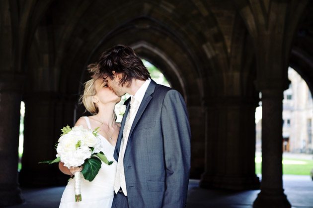 Bride And Groom Kiss Outside Church