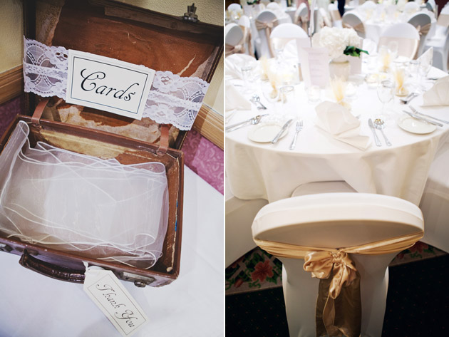 Wedding Reception Card Box In Suitcase And White Table Decor