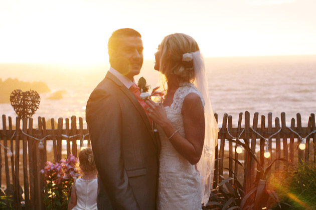 Bride and Groom and an ocean sunset