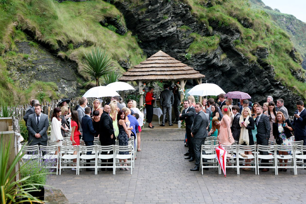 Groom and Guests Wait for Bride