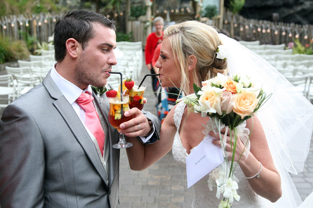 Bride and Groom Toast After Ceremony