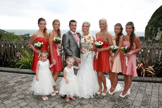 Bride with Groom and Bridesmaids