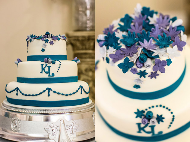 White And Teal Wedding Cake