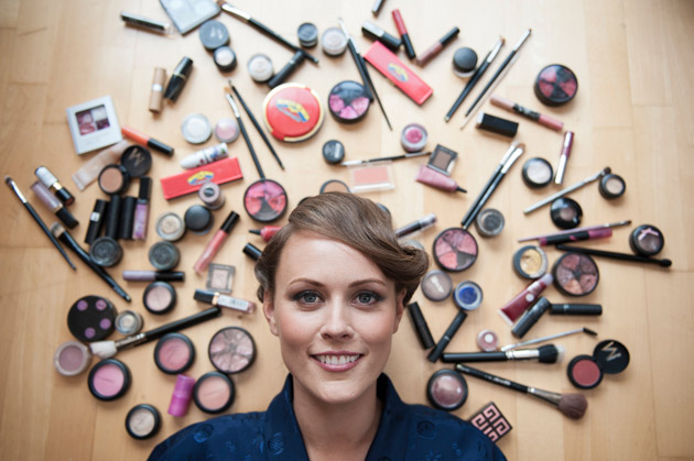 Bride Surrounded by Makeup