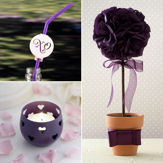 Purple Table Decor Straws Candle Holders Topiary Trees