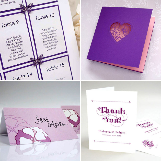 Purple DIY Wedding Table Plan, Invitation and Stationery | Confetti.co.uk