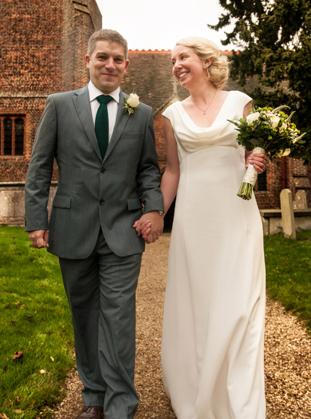 Bride and Groom Taking a Walk