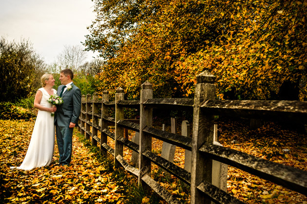 Bride and Groom in Autumn Field