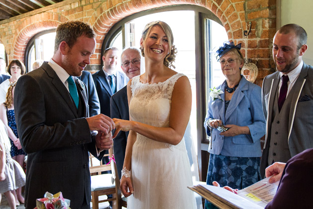 Groom Puts Ring on Bride's Finger