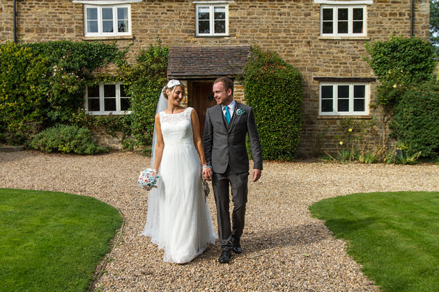 Bride and Groom Taking a Walk