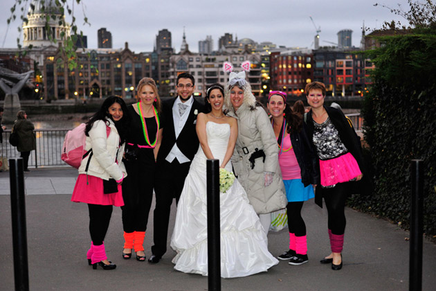 Bride and Groom With Hen Party