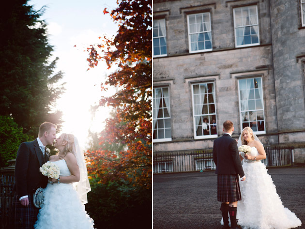 Bride and Groom Outside Castle