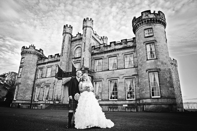 Bride and Groom Outside Castle