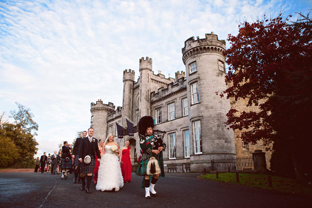 Newlyweds and Guests Walking to Reception