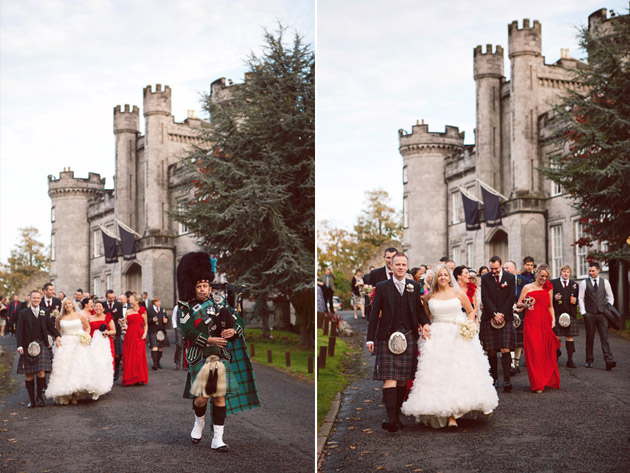 Newlyweds and Guests Walking to Reception