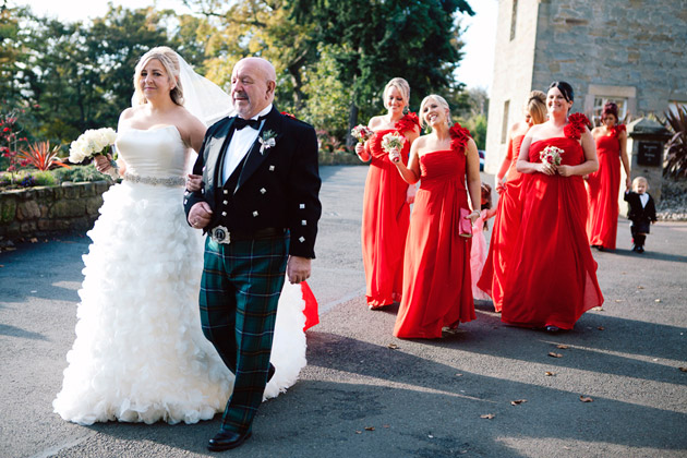 Bride and Father with Bridesmaids Leaving for Ceremony