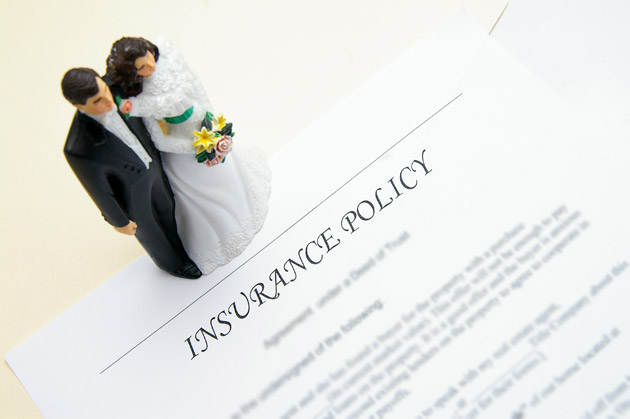 Bride and Groom Figures and Insurance Policy