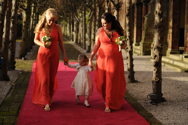 Bridesmaids and Flower Girl Going to Ceremony