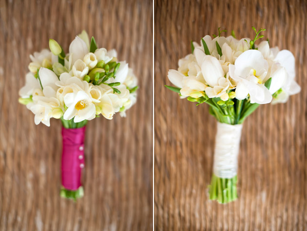 Bride and Bridesmaid Bouquets With Pink