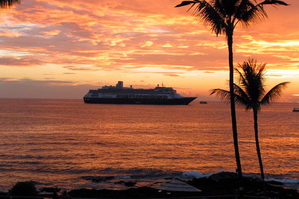 Cruise ship at sunset