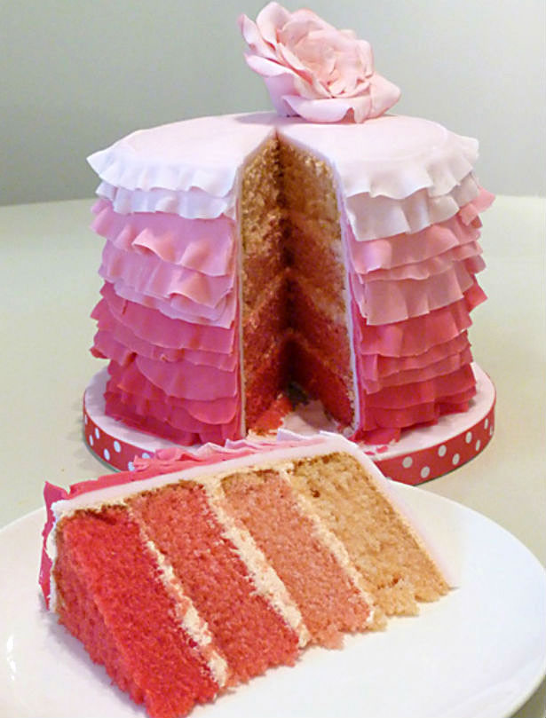 Frilly Pink Wedding Cake by Little Touches