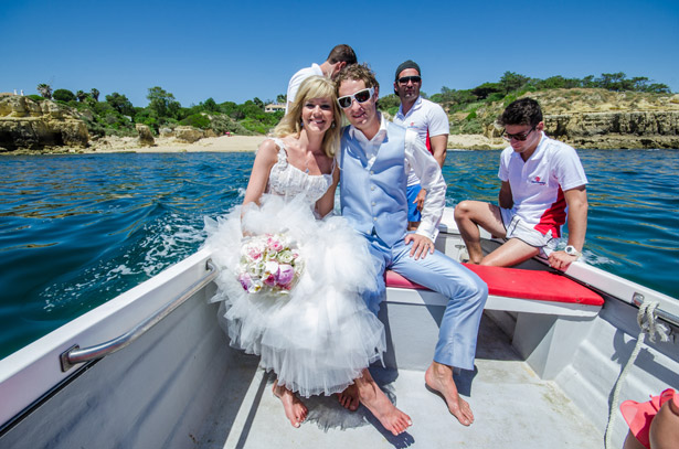 Bride and groom on the boat