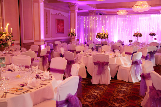 Pink and purple reception decor