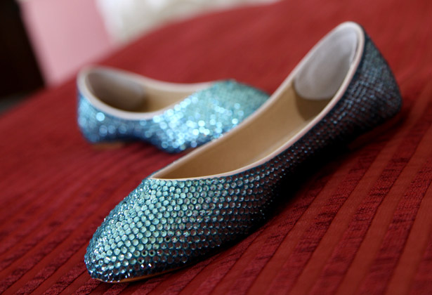 Blue rhinestone shoes