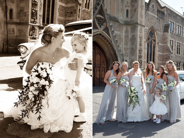 Bride and Bridesmaids and Flower Girl