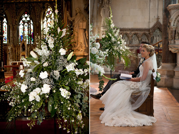 Wedding Ceremony White Flowers and Bride and Groom