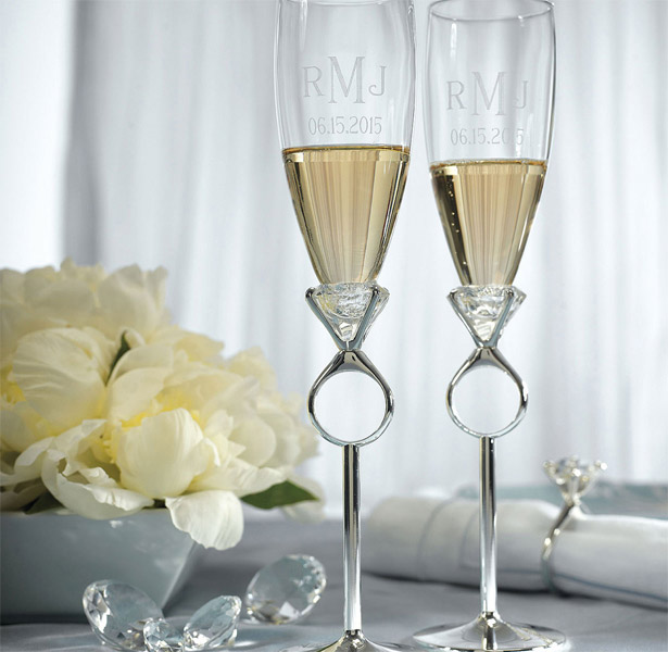 Diamond Ring Twin Champagne Flutes