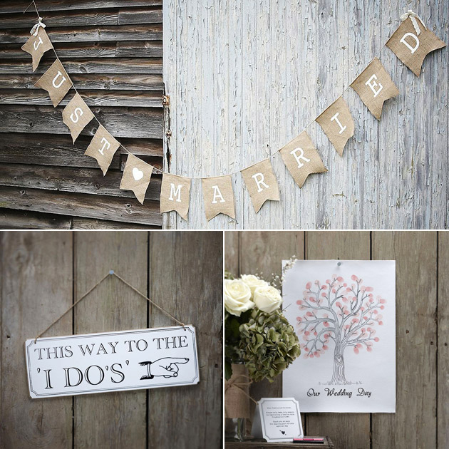 Rustic themed Just Married bunting A3 print tree and I Do sign